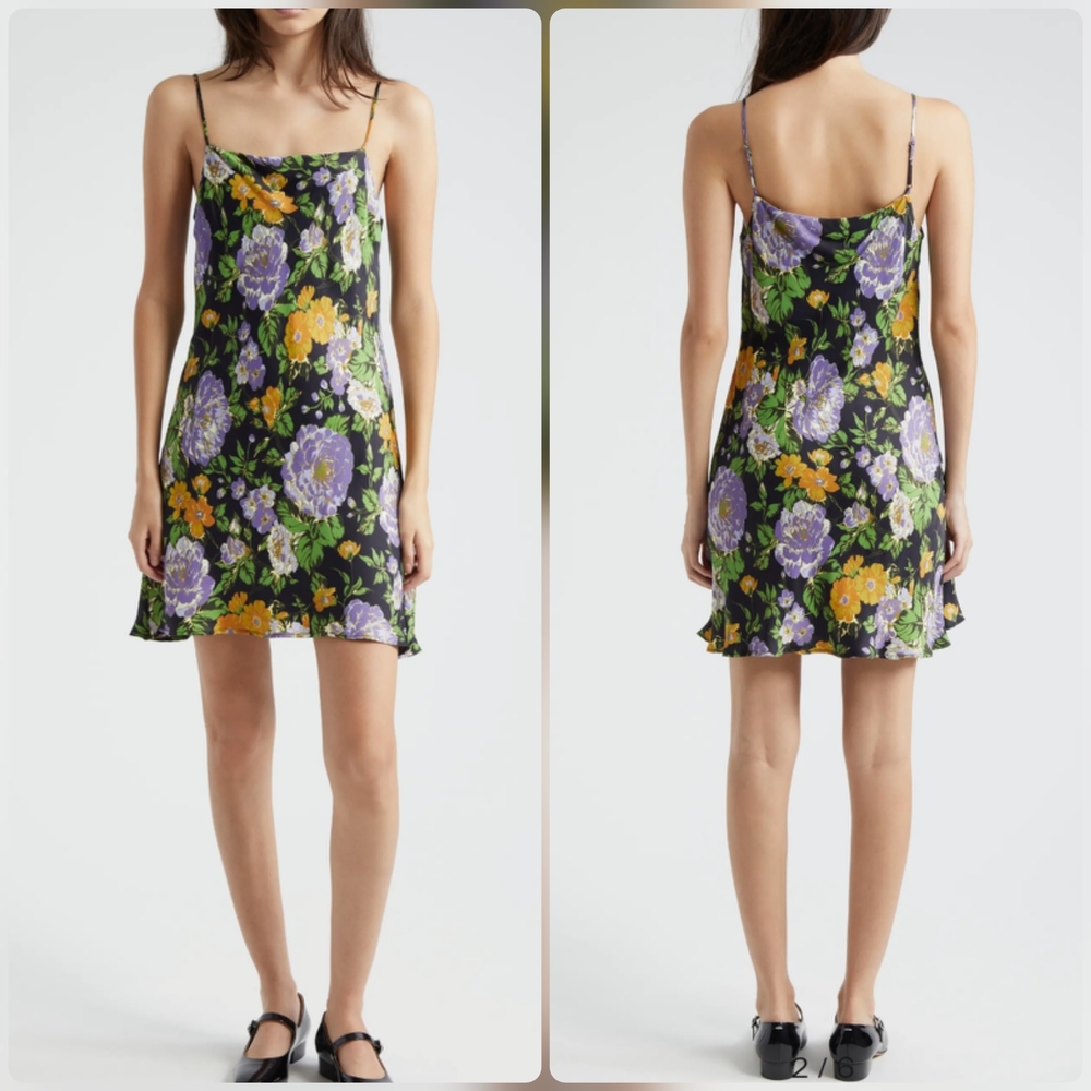 Farm Rio Dress Womens M Black Floral Slip Mini Botanical Boho Chic 90s Party